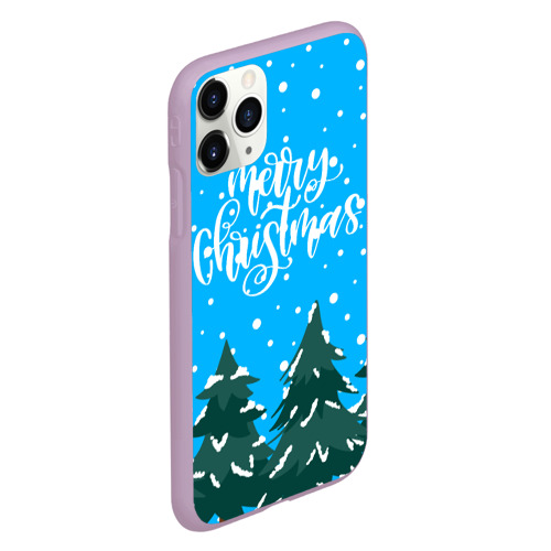 Чехол для iPhone 11 Pro матовый силикон с принтом Merry christmas - Ёлочки, вид сбоку #3