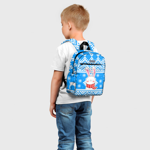 Детский рюкзак 3D с принтом Зайчик и гирлянды, фото на моделе #1