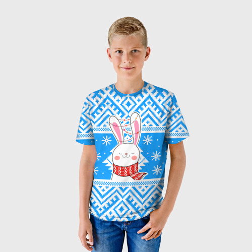 Детская 3D футболка с принтом Зайчик и гирлянды, фото на моделе #1