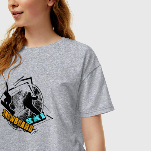 Женская футболка хлопок Oversize с принтом Snowboard and sky, фото на моделе #1