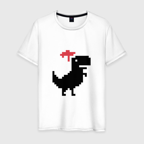 Мужская футболка хлопок с принтом Новогодний гугл динозаврик, вид спереди #2