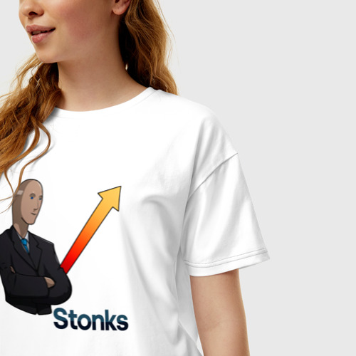Женская футболка хлопок Oversize с принтом Stonks, фото на моделе #1