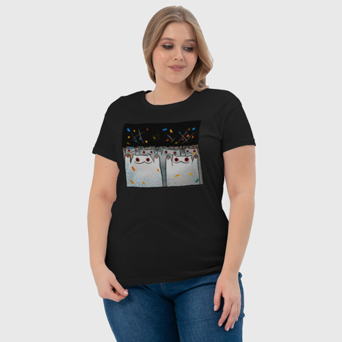 Женская футболка хлопок с принтом Мрачные коты празднуют, фото #4