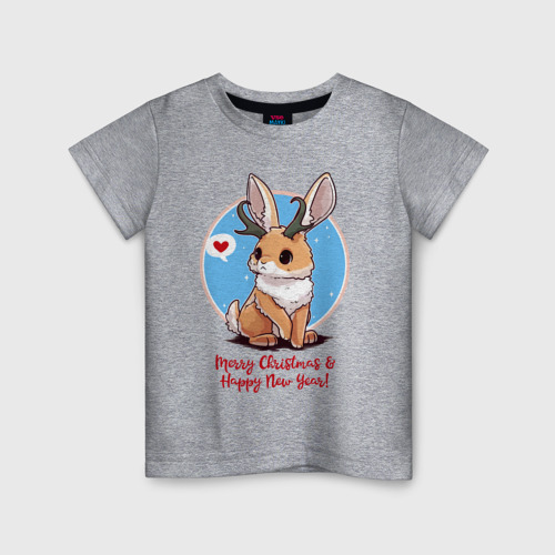 Детская футболка хлопок с принтом Кролик встречает новый год, вид спереди #2