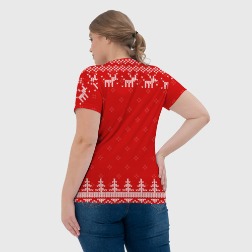 Женская футболка 3D с принтом Новогодняя Полина: свитер с оленями, вид сзади #2