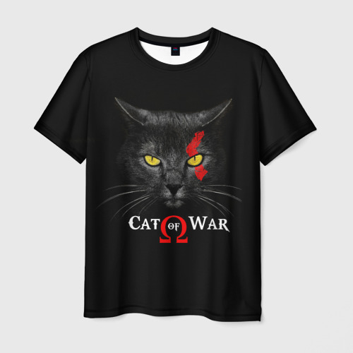 Мужская футболка 3D с принтом Cat of war collab, вид спереди #2