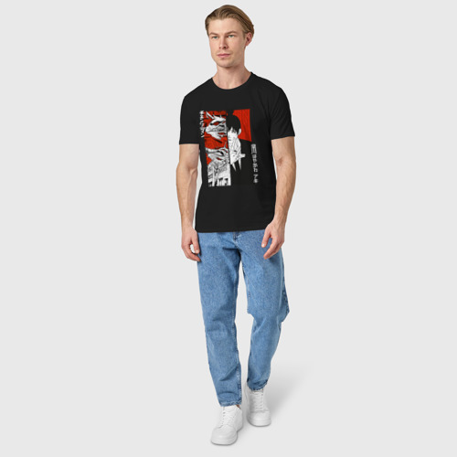 Мужская футболка хлопок с принтом Аки и демон лисы, вид сбоку #3