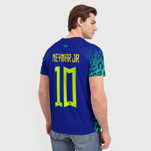 Мужская футболка 3D с принтом Неймар ЧМ 2022 сборная Бразилии гостевая, вид сзади #2