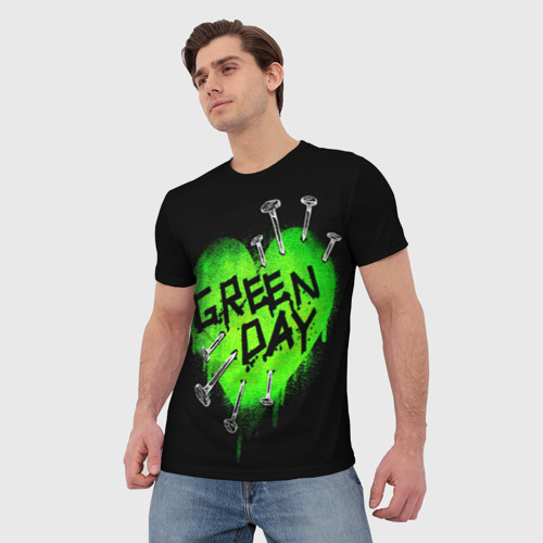 Мужская футболка 3D с принтом Green day heart nails, фото на моделе #1
