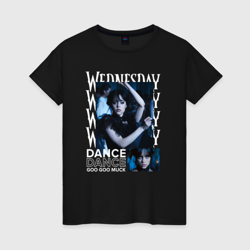 Женская футболка хлопок с принтом Wednesday dance, вид спереди #2