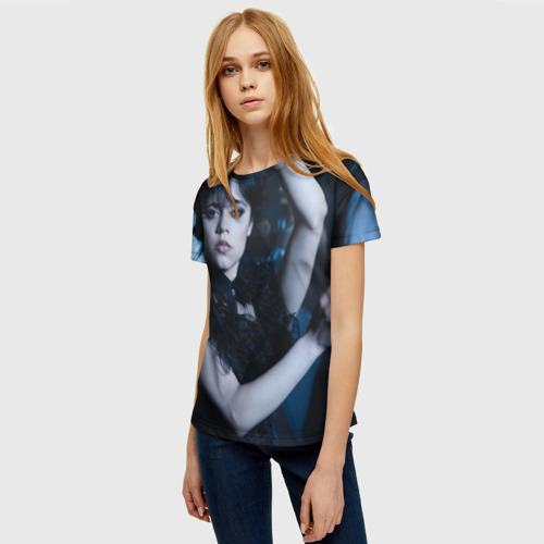 Женская футболка 3D с принтом Уэнсдей - танец, фото на моделе #1