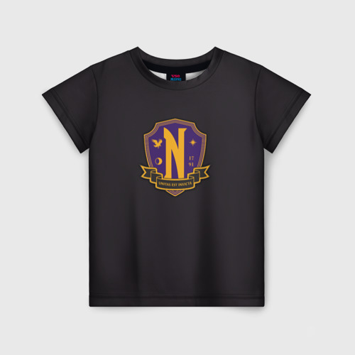 Детская 3D футболка с принтом Эмблема Невермор, вид спереди #2