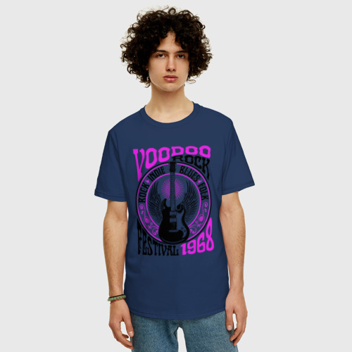 Мужская футболка хлопок Oversize с принтом Гитара с крыльями voodoo rock, фото на моделе #1