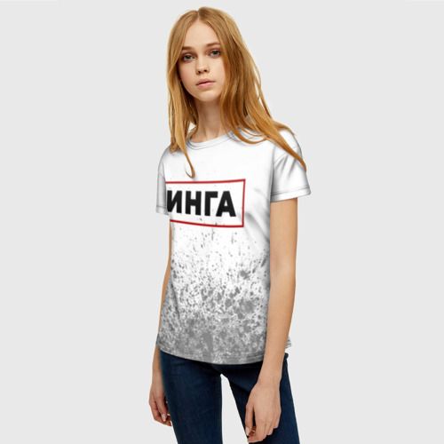 Женская футболка 3D с принтом Инга - в красной рамке на светлом, фото на моделе #1