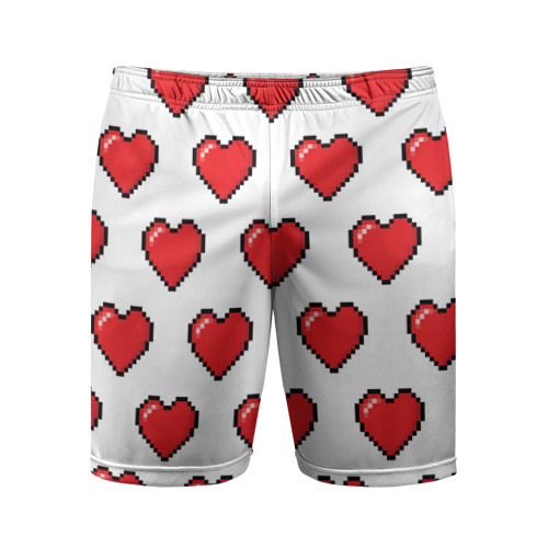 Мужские шорты 3D спортивные с принтом В красное сердечко пиксель, вид спереди #2