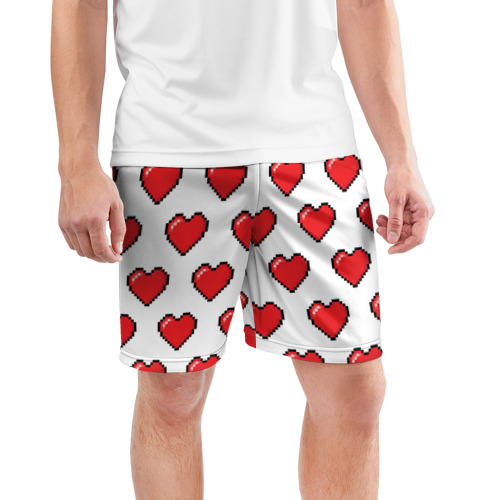 Мужские шорты 3D спортивные с принтом В красное сердечко пиксель, фото на моделе #1