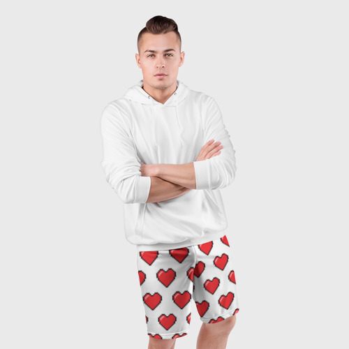 Мужские шорты 3D спортивные с принтом В красное сердечко пиксель, фото #4