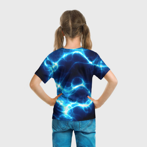 Детская футболка 3D с принтом Молния грозовая - электрические разряды, вид сзади #2