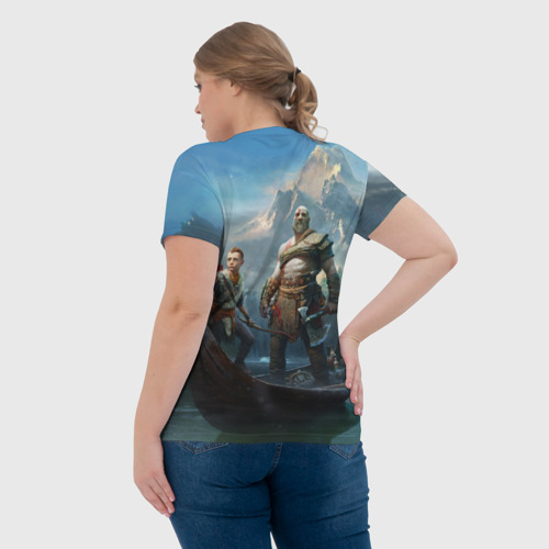 Женская футболка 3D с принтом Кратос c Атреем, вид сзади #2