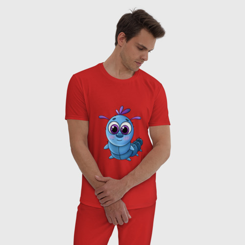 Мужская пижама хлопок с принтом Милая голубая гусеница, фото на моделе #1