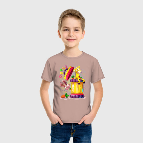 Детская футболка хлопок с принтом Жираф и заяц, фото на моделе #1