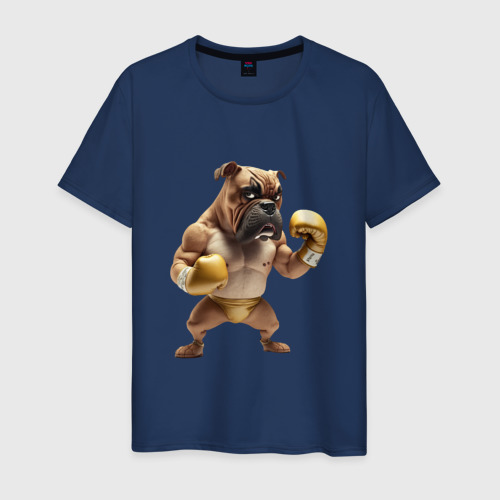 Мужская футболка хлопок с принтом Собака занимается боксом, вид спереди #2