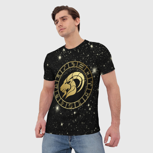 Мужская футболка 3D с принтом Знак козерога на звездном небе, фото на моделе #1