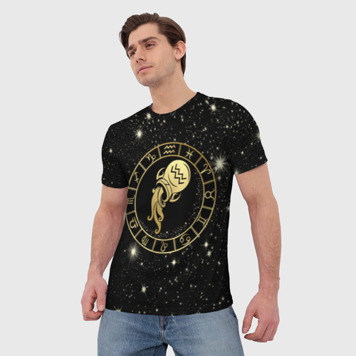 Мужская футболка 3D с принтом Знак Водолея на звездном небе, фото на моделе #1