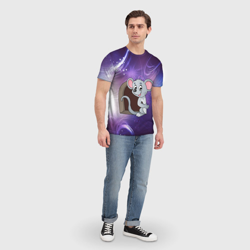 Мужская футболка 3D с принтом Мышонок в космосе, вид сбоку #3