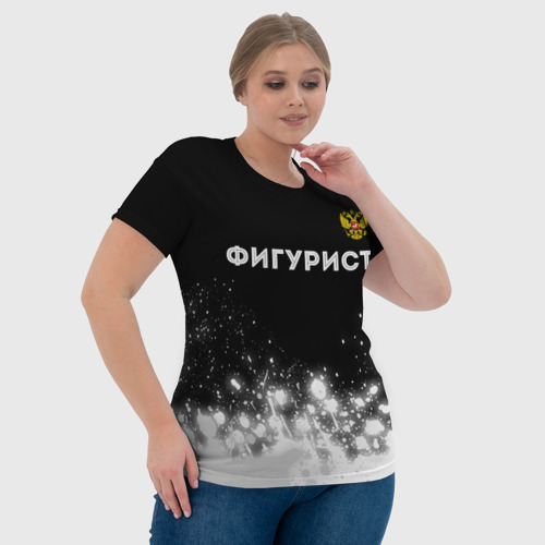 Женская футболка 3D с принтом Фигурист из России и герб РФ: символ сверху, фото #4