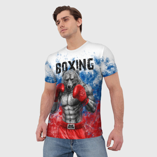 Мужская футболка 3D с принтом Бокс - Россия, фото на моделе #1