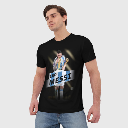Мужская 3D футболка с принтом Лео Месси чемпион Мира, фото на моделе #1