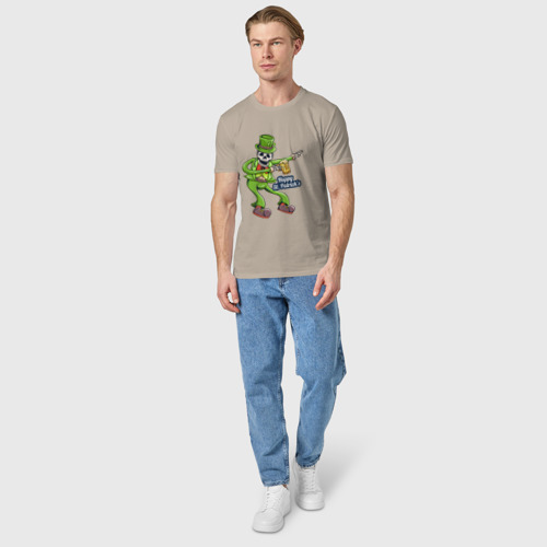 Мужская футболка хлопок с принтом Скелет с кружкой пива, вид сбоку #3