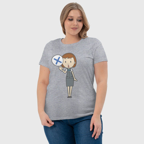 Женская футболка хлопок с принтом Офисная Леди держит знак нельзя, фото #4