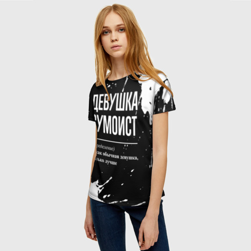 Женская футболка 3D с принтом Девушка сумоист - определение на темном фоне, фото на моделе #1