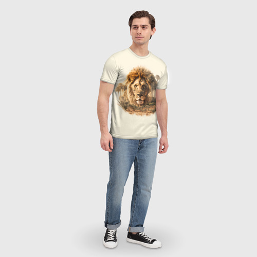 Мужская футболка 3D с принтом Лев в зарослях саванны, вид сбоку #3