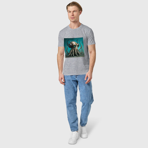 Мужская футболка хлопок с принтом Осминог подводник, вид сбоку #3