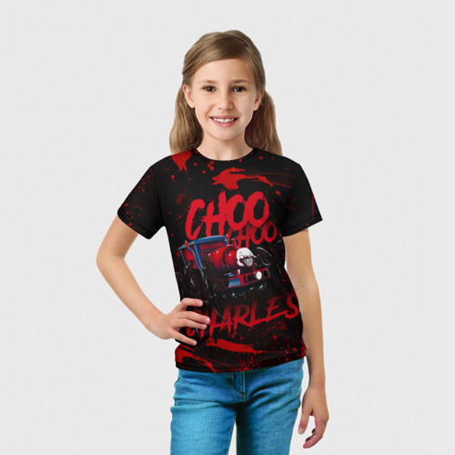 Детская футболка 3D с принтом Choo-choo Charles, вид сбоку #3
