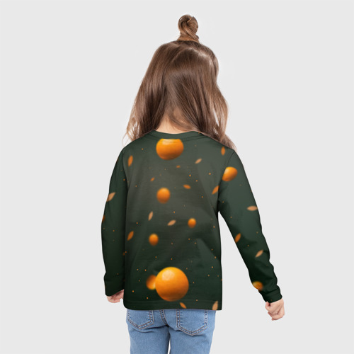 Детский лонгслив 3D с принтом Милая девушка с мандаринами, вид сзади #2