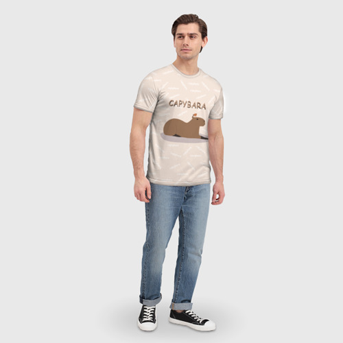 Мужская футболка 3D с принтом Капибара с птичкой на отдыхе, вид сбоку #3
