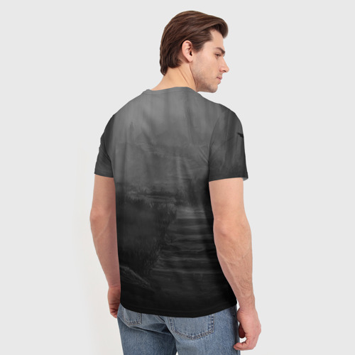 Мужская футболка 3D с принтом Wednesday черно-белый стиль, вид сзади #2