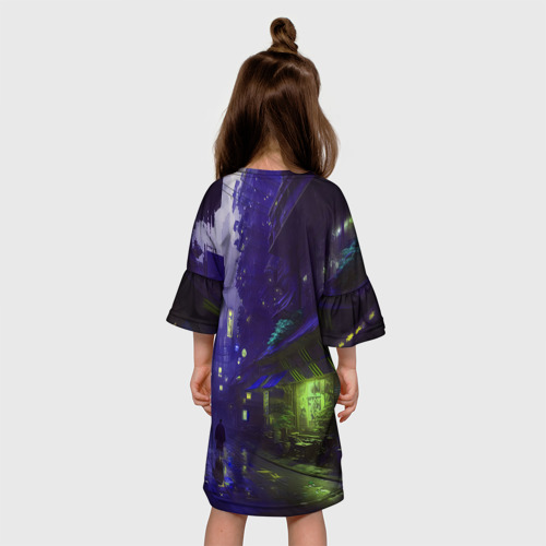 Детское платье 3D с принтом Клинок, рассекающий демонов - Киберпанк, вид сзади #2