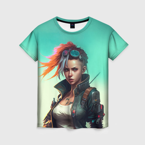 Женская футболка 3D с принтом Girl art Cyberpunk, вид спереди #2