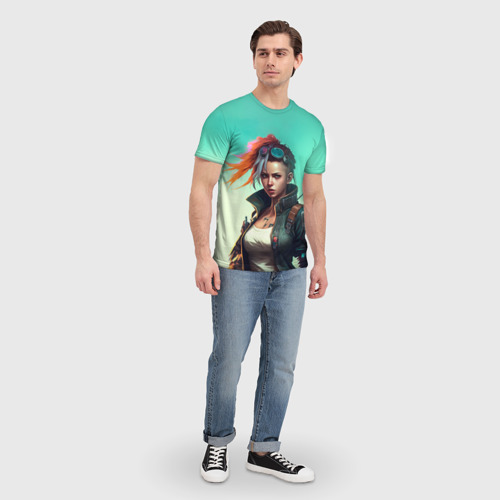 Мужская 3D футболка с принтом Girl art Cyberpunk, вид сбоку #3