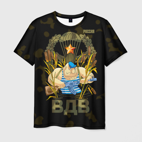 Мужская футболка 3D с принтом Российский десантник в камышах, вид спереди #2