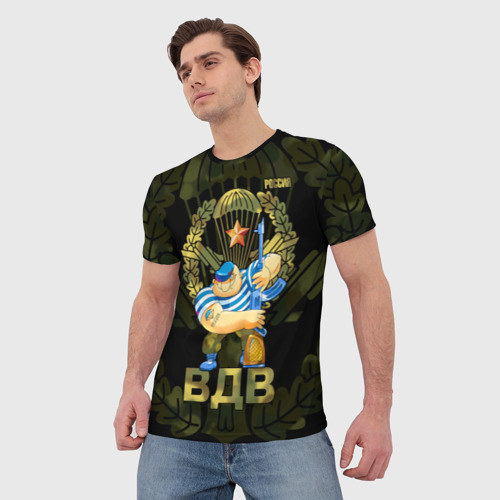 Мужская футболка 3D с принтом Российский десантник с автоматом, фото на моделе #1