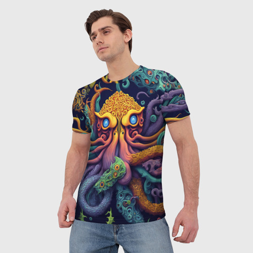 Мужская 3D футболка с принтом Гипно осьминог, фото на моделе #1
