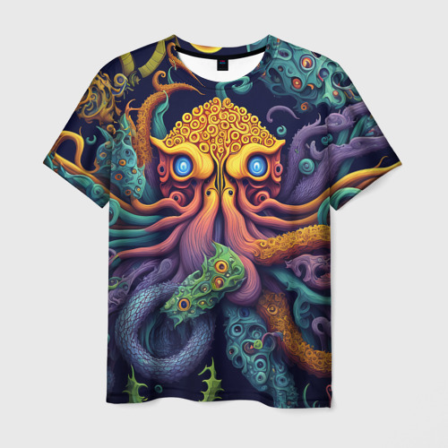 Мужская 3D футболка с принтом Гипно осьминог, вид спереди #2