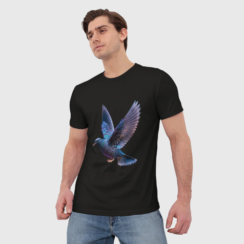 Мужская футболка 3D с принтом Неоновый сизый голубь, фото на моделе #1