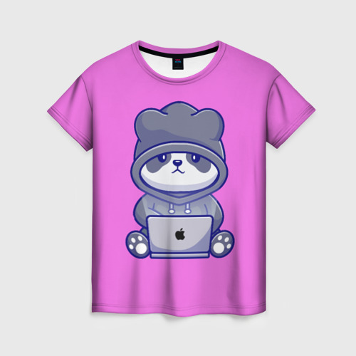 Женская футболка 3D с принтом Розовая яблочная панда, вид спереди #2